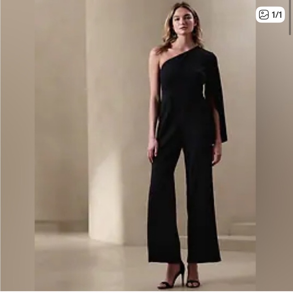 Banana Republic Elegant Black One-Sleeve Jumpsuit